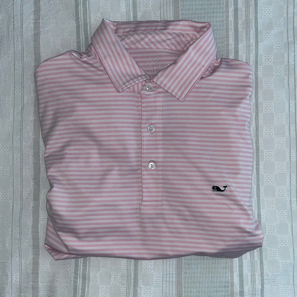 Pink and white striped Vineyard Vines Polo